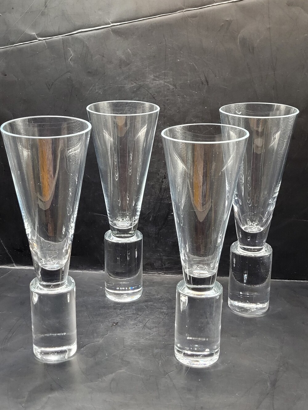 Set Of 4 Vintage Sasaki Colonnade Crystal Goblets Martini Glasses Japan